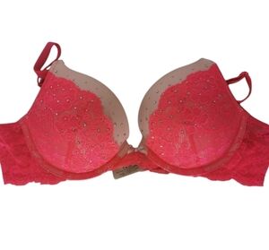 Victoria's Secret Dream Angels Hot Pink Rhinestone and Lace Bra - Sz 36B